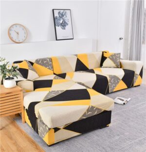 ผ้าคลุมโซฟาเข้ามุม รุ่นมุกดา ลายกราฟิก สีเหลือง 1 ที่นั่ง