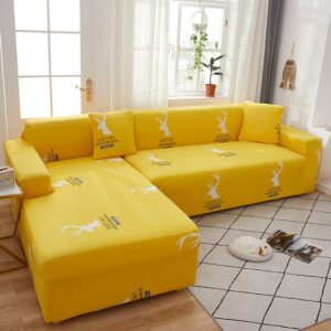 ผ้าคลุมโซฟาเข้ามุม รุ่นชบา สีเหลือง 2 ที่นั่ง